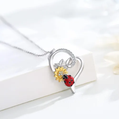 Vista 4 de Collar de mariquita de plata de ley 925, collar de animales con colgante de mariquita, joyería de mariquita, regalos de Navidad para mujeres