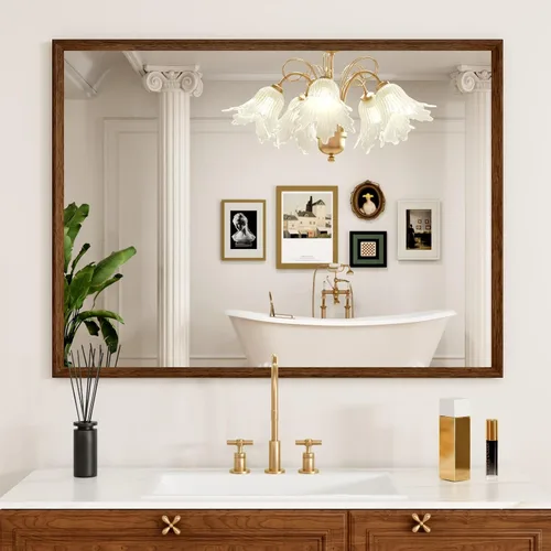 Vista 57 de JISOSO - Espejo de baño negro de 20x30 pulgadas con marco de metal negro, espejo de tocador rectangular redondeado con acabado mate para pared
