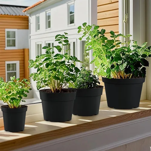 Vista 6 de Macetas de plástico negro RooTrimmer de 4/6/8 pulgadas, paquete de 15, plástico engrosado con agujeros de drenaje, para interior/exterior