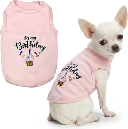 Vista 17 de Camiseta para perro Parisian Pet con palabras bordadas "Es mi cumpleaños" - Camiseta sin mangas para cumpleaños de perro - Chaleco ligero