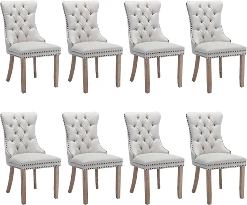 Vista 71 de SoarFlash Juego de 2 sillas de comedor de terciopelo, silla lateral de respaldo alto, silla lateral moderna tapizada de alta gama con botones Beige
