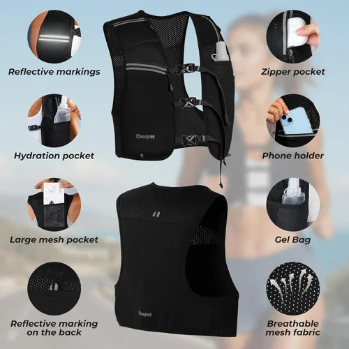 Vista 5 de Running Vest for Women & Men with 500ML Soft Flask Hydration Vest Negro