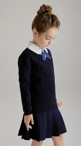 Vista 4 de SMINLING Pinker - Suéter para niños, uniforme escolar, cuello en V, ropa de algodón suave