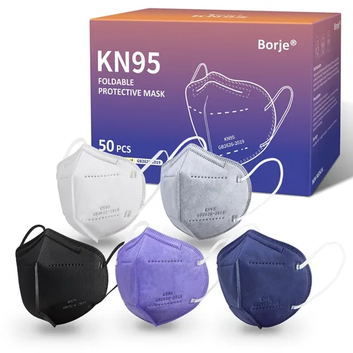 Vista 8 de Borje Mascarillas KN95, 50 unidades, envueltas individualmente, protección de 5 capas, mascarillas KN95 negras, mascarillas desechables para adultos