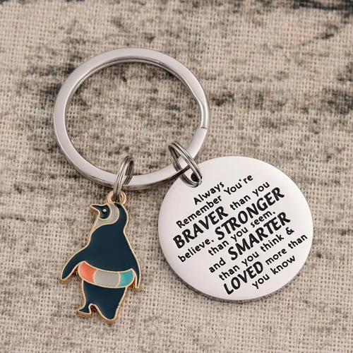 Vista 4 de Llavero de regalo de pingüinos, regalo inspirador de pingüinos para amantes de los pingüinos, llavero inspirador de pingüinos, Acero inoxidable