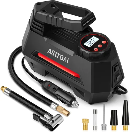 Vista 9 de AstroAI - Inflador de neumáticos - Compresor de aire portátil para neumáticos de auto - Bomba automática de 12 V CC con manómetro digital, con luz