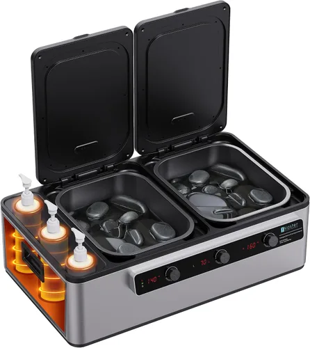 Vista 3 de Master Massage - Calentador eléctrico profesional de piedra de masaje 2 en 1 y 3 botellas de aceite de masaje y loción y calentador de gel,