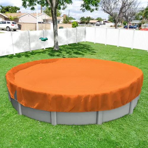 Vista 10 de Windscreen4less Cubierta de seguridad redonda de invierno para piscina de 14 pies con cable de alambre a lo largo de los bordes, cabrestante