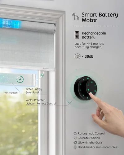 Vista 4 de Yoolax Persianas motorizadas con control remoto, persianas enrollables inteligentes transparentes que funcionan con Alexa, Google, Apple Home Blanco
