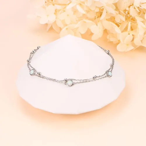 Vista 6 de FLYOW Tobillera para mujer de plata de ley S925 ajustable con cuentas de corazón con dije de corazón