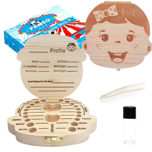 Vista 9 de PAMBO Caja de hadas de dientes de bebé, recuerdo para niños con dientes perdidos, soporte de dientes para niños, baby shower y regalos de cumpleaños