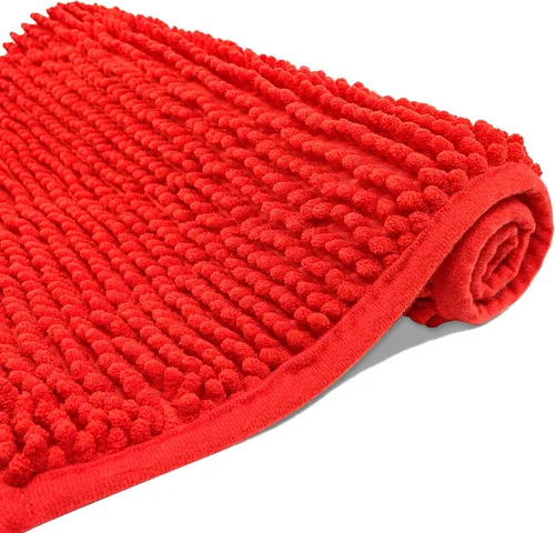Vista 8 de Chenille Bath Mat Microfiber Floor Mat Baby Bath Mat for Kids Washable Bathroom Dry Fast Water Absorbent Shower Mat Area Rug (15.3" x 23.2", Red)
