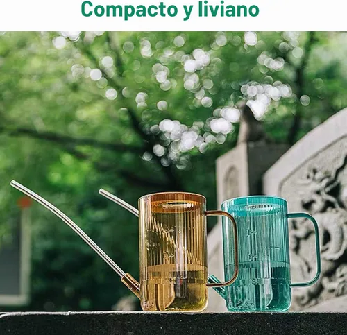 Vista 4 de Tennedriv Green Lata de riego con boquilla larga, para interior, pequeñas latas de riego para plantas de casa, flores, suculentas (marrón)