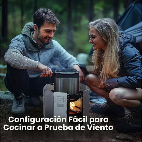 Vista 2 de H&S Parabrisas plegable para estufa de campamento – Parabrisas de estufa de campamento para acampar al aire libre – 10 placas de aluminio