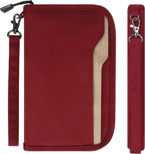 Vista 8 de Cartera de pasaporte familiar ZOPPEN RFID, porta pasaporte para mujeres/hombres, cartera de viaje con organizador de documentos y cierre, con correa