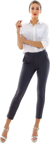 Vista 5 de Marycrafts - Pantalones de vestir elásticos para mujer, para trabajo, negocios o hacer yoga, fáciles de poner