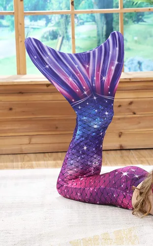 Vista 4 de Traje de baño de cola de sirena con monoaleta para niñas, conjunto de bikini