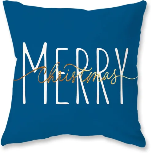 Vista 11 de ONWAY Funda de almohada de Navidad de 16 x 16 pulgadas, funda de almohada lumbar con texto en inglés "Merry Christmas", color rojo dorado