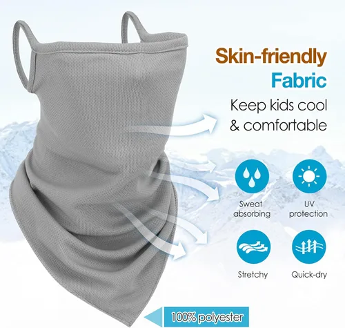 Vista 4 de MoKo Cubrebocas tipo bandana para niños con bolsillo para filtro paquete de 3 pasamontañas para el cuello para ciclismo para niños y niñas