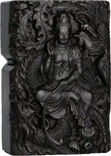 Vista 27 de Carcasa exterior de encendedor tallado en madera negra de ébano natural para kit de inserción Zippo (1000 brazos Avalokiteshvara de la diosa 3#)