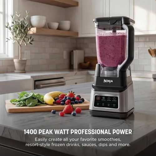 Vista 2 de Ninja BN701 Professional Plus Licuadora, 1400 vatios máximo, 3 funciones para batidos, bebidas congeladas y helados con Auto IQ, 72 onzas. * Jarra