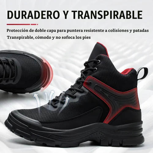 Vista 8 de Botas con punta de acero para hombre, antideslizantes y duraderas, botas de trabajo de construcción indestructibles para hombre, con puntera