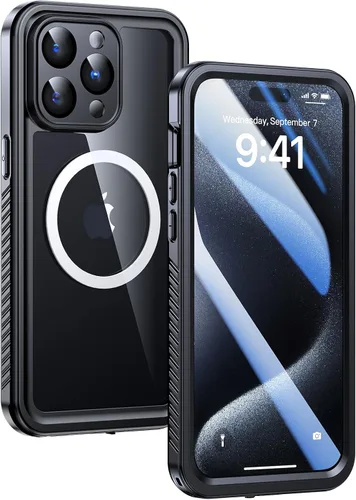 Vista 11 de Lanhiem Funda magnética para iPhone 15 con protector de pantalla de privacidad, 10 pies, grado militar, a prueba de golpes, resistente, funda Funda