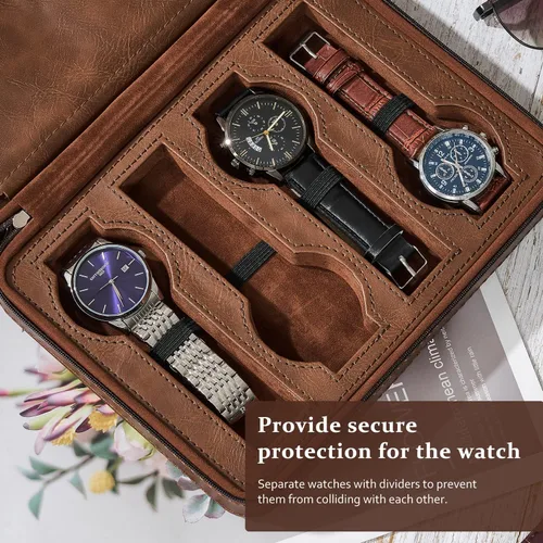 Vista 6 de BEWISHOME Estuche de viaje para relojes, cajas de reloj con 8 ranuras para hombre, organizador de relojes portátil, vitrina de relojes, accesorio