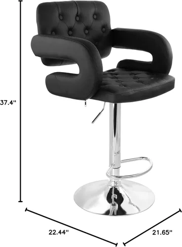 Vista 3 de Elama Taburete de bar moderno de piel sintética en color negro con base cromada y altura ajustable, negro, cromado