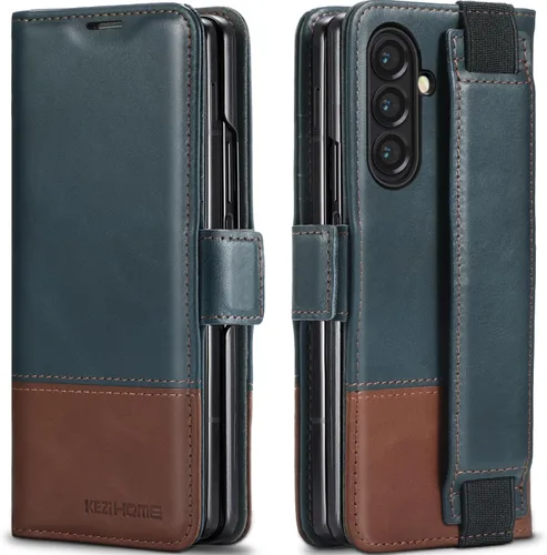 Vista 37 de KEZiHOME Funda tipo cartera de piel auténtica para Samsung Galaxy Z Fold 6 Negro