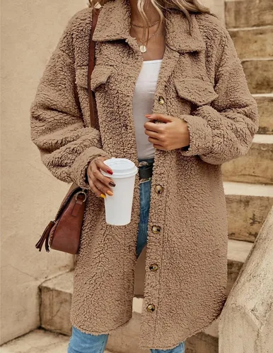 Vista 2 de ONDIAN Jackets for Women Long Sleeve Lapel Button Down Coat Warm Winter Outwear Cardigan Open Front Jacket Oversized Overcoat