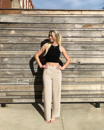 Vista 2 de Promover Pantalones de pierna ancha para mujer, pantalones de yoga con bolsillos, elásticos, sueltos, casuales, para descansar, chiquitaregularalta