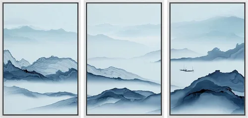 Vista 88 de NWT Lienzo enmarcado para pared, juego de arte en acuarela pastel, bosque de montaña oscura, naturaleza silvestre, ilustraciones de arte moderno