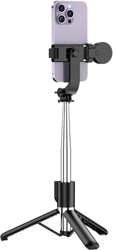 Vista 5 de Palo selfie con luz, trípode extensible todo en 1 con control remoto inalámbrico desmontable, soporte portátil para teléfono celular, trípode ligero