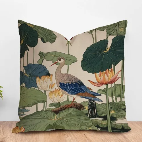 Vista 16 de ArogGeld Funda de cojín decorativa de flor de loto azul y verde pavo real, diseño botánico floral azul de loto azul, estilo asiático, chinoiserie