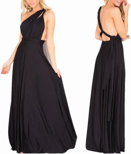 Vista 2 de Vestido largo de noche para mujer, convertible, para boda, color negro, talla XL