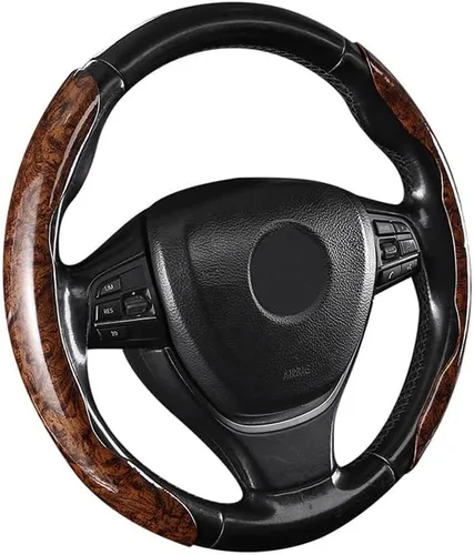Vista 11 de Funda para volante de automóvil segmentado de grano de madera con forro antideslizante, ajuste universal para la mayoría de accesorios interiores