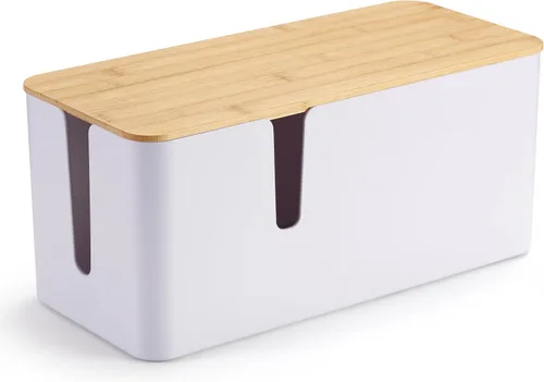 Vista 11 de ZhiYo Caja Organizadora de Cables con Tapa de Bambú, Caja de Gestión de Cables ABS Segura para TV y Computadora, Cubierta de Madera Ocultador