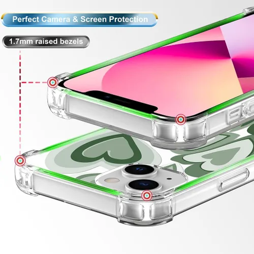 Vista 4 de Funda compatible con iPhone 15, diseño de kawaii, diseño femenino femenino para mujeres y niñas, diseño abstracto de corazón verde