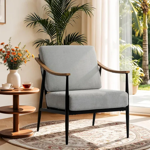 Vista 15 de RNKSFX - Silla con acentos modernos para sala de estar/dormitorio, silla de mediados de siglo con brazos, silla decorativa tapizada para oficina