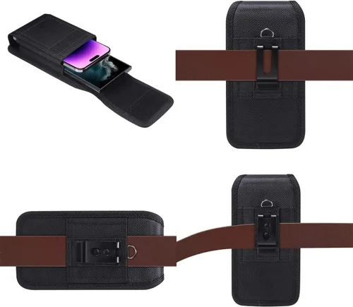 Vista 2 de Funda vertical dual con clip para cinturón, 2 fundas para teléfono celular para iPhone 15 Pro Max, Samsung Galaxy A15 A35 A55 A54 A14 A13 A53
