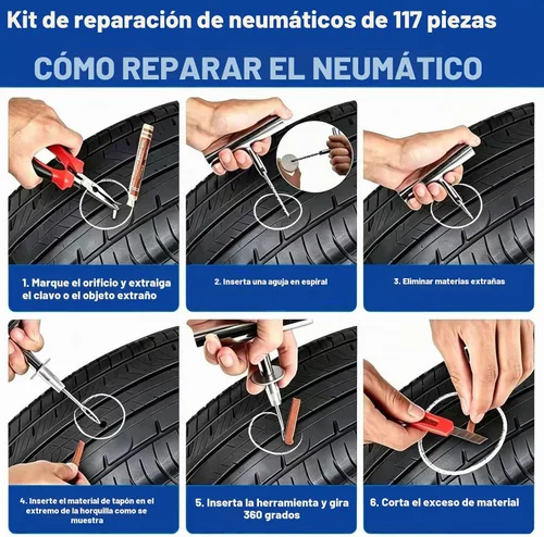 Vista 5 de Kit de reparación de neumáticos TILIBOTE, 117 piezas, kit de tapones de neumáticos resistentes, con kit de parches de neumáticos universal