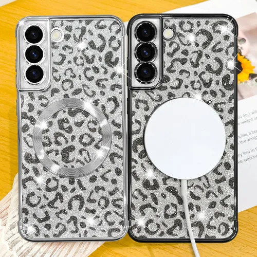 Vista 4 de Fiyart Funda diseñada para Samsung Galaxy S21, compatible con MagSafe Cheetah Print Plate, protección de cámara, transparente, magnética