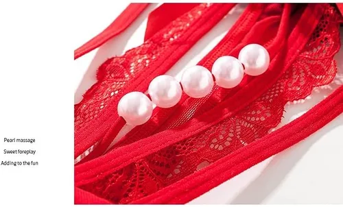Vista 3 de Bragas sexys para mujer, tangas de encaje para mujer, tangas G con perlas y encaje