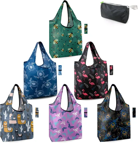Vista 47 de BeeGreen Bolsas de comestibles reutilizables de Navidad con bolsa de almacenamiento con cremallera, paquete de 10 bolsas de compras reutilizables a