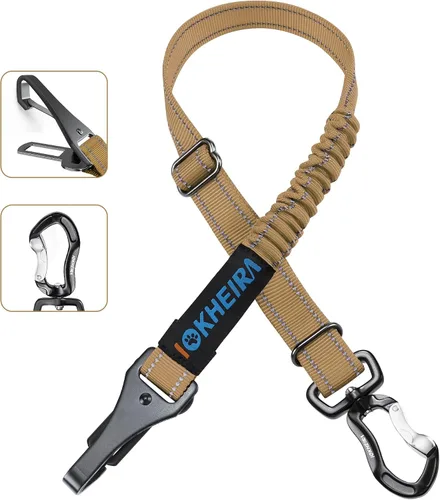 Vista 12 de IOKHEIRA Cinturón de seguridad para perro, arnés ajustable actualizado reflectante con elástico de bungee para asiento de coche con mosquetón Negro
