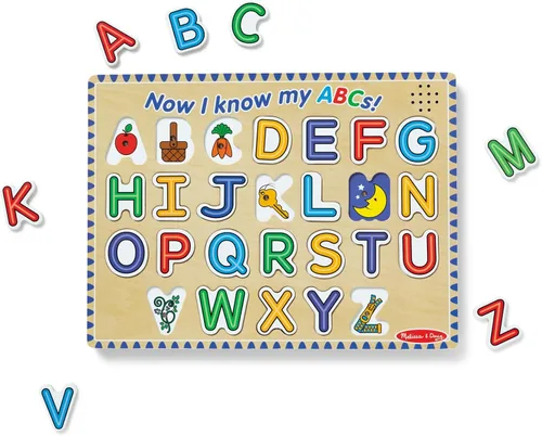 Vista 5 de Melissa & Doug Rompecabezas de madera con sonido del alfabeto - Rompecabezas de madera con efectos de sonido (26 piezas) - Certificado FSC