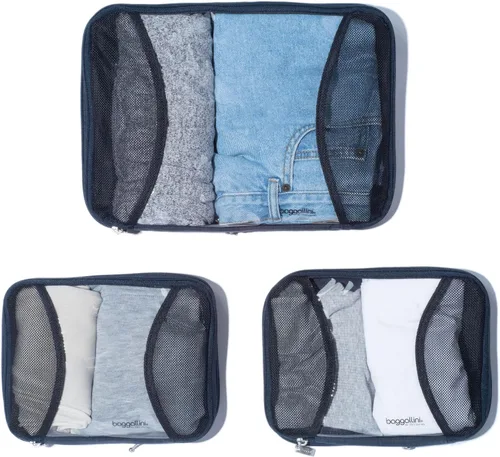 Vista 5 de Baggallini Juego de 3 cubos de compresión - Cubos de compresión ligeros para viajes, Azul marino francés, Talla única