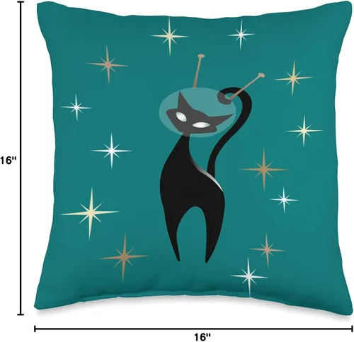 Vista 4 de Isabella Machell MCM Retro Atomic Mid Century Modern Space Cat - Cojín de cojín (16.0 x 16.0 in), color turquesa