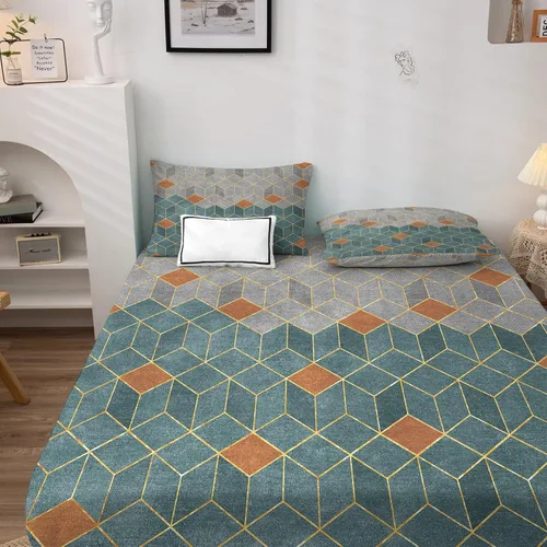 Vista 2 de Juego de sábanas geométricas divididas tamaño King, sábanas de retazos, sábanas y fundas de almohada estampadas de 5 piezas, microfibra suave